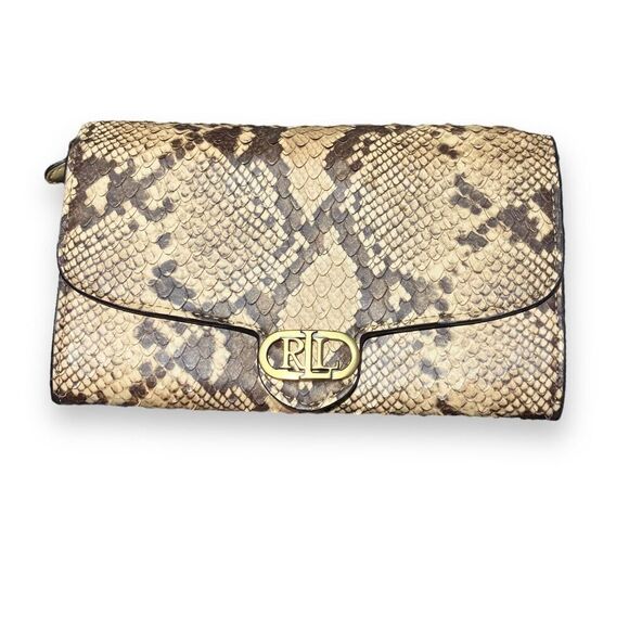 Lauren Ralph Lauren Snakeskin Animal Print Adair Crossbody Compact Wallet Luxury - Picture 2 of 15
